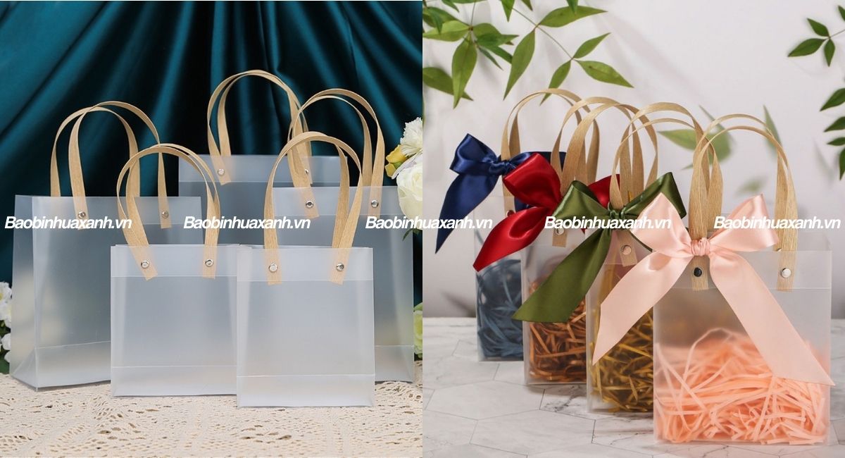 Túi đựng quà trong suốt quai giả gỗ