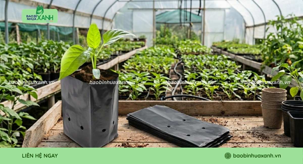 Mẫu túi ươm cây màu đen cho vườn ươm