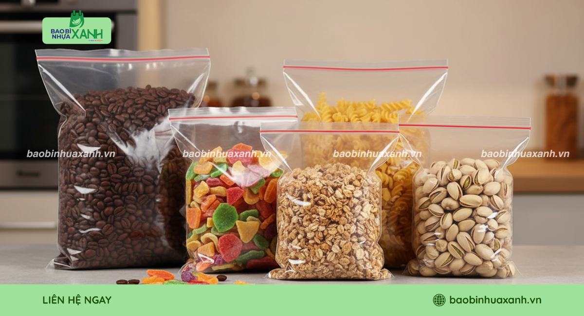 Mẫu túi zip chỉ đỏ đựng hạt