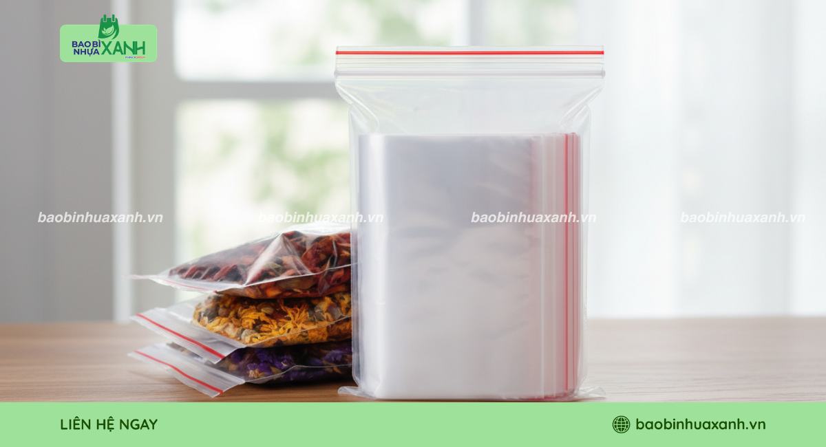 Mẫu túi zip chỉ đỏ đựng thực phẩm khô