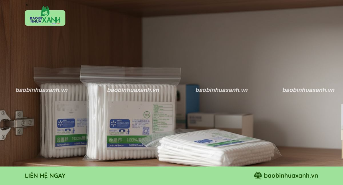 Mẫu túi zipper đựng tăm bông đóng gói tiện lợi