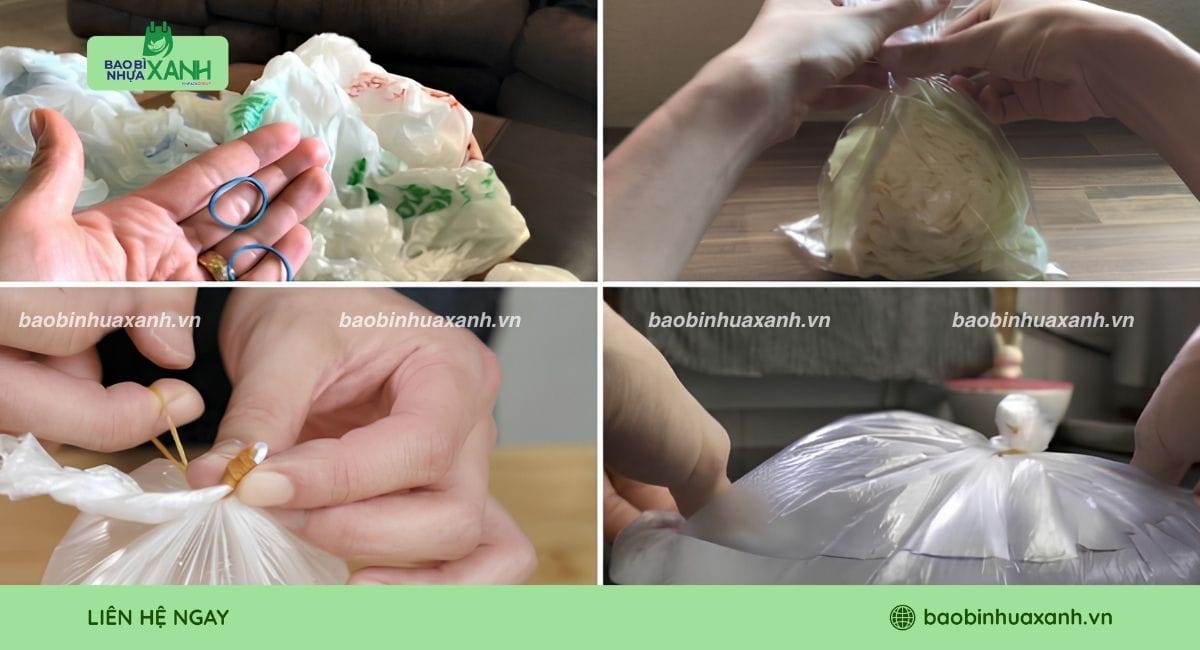 Buộc túi nilon bằng dây thun
