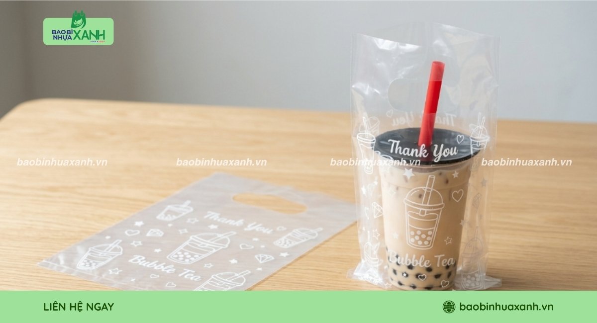 Mẫu túi đựng ly trà sữa đựng 1 ly có in họa tiết
