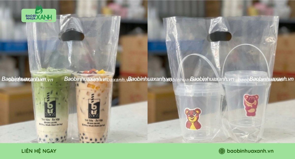 Mẫu túi đựng ly trà sữa đựng 2 ly tiện lợi