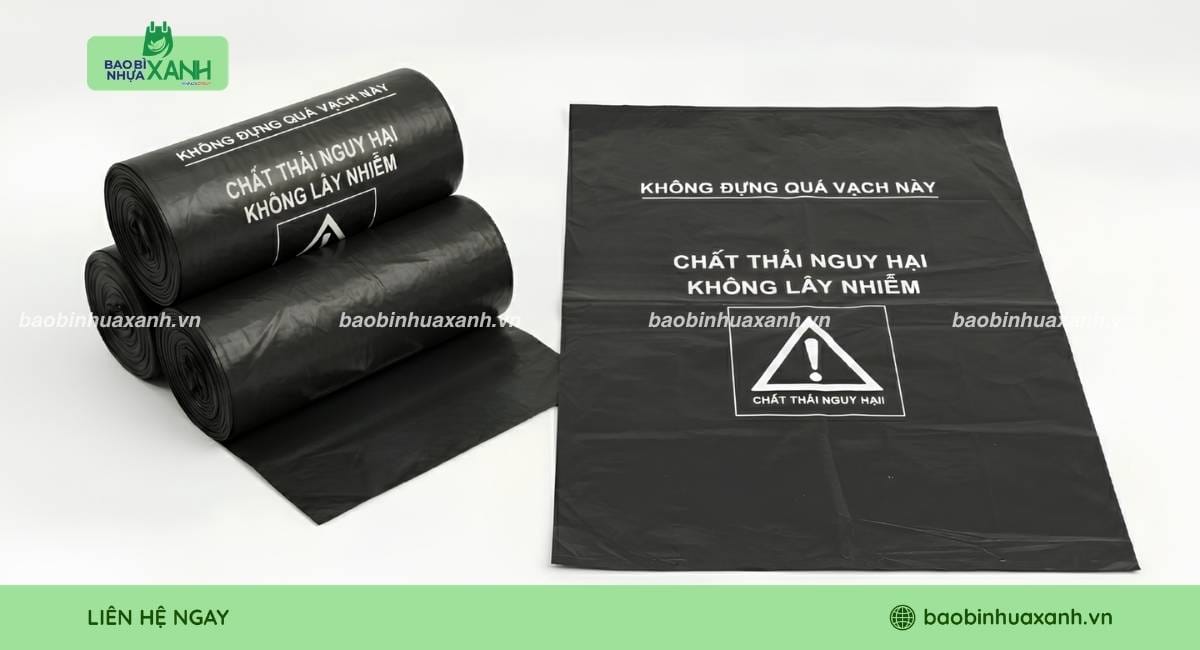 Túi đựng rác thải y tế màu đen đựng chất thải nguy hại không lây nhiễm