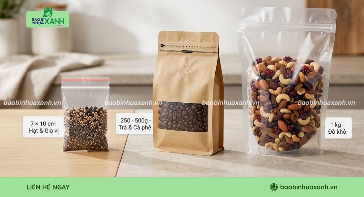 Kích thước túi zipper đựng đồ khô