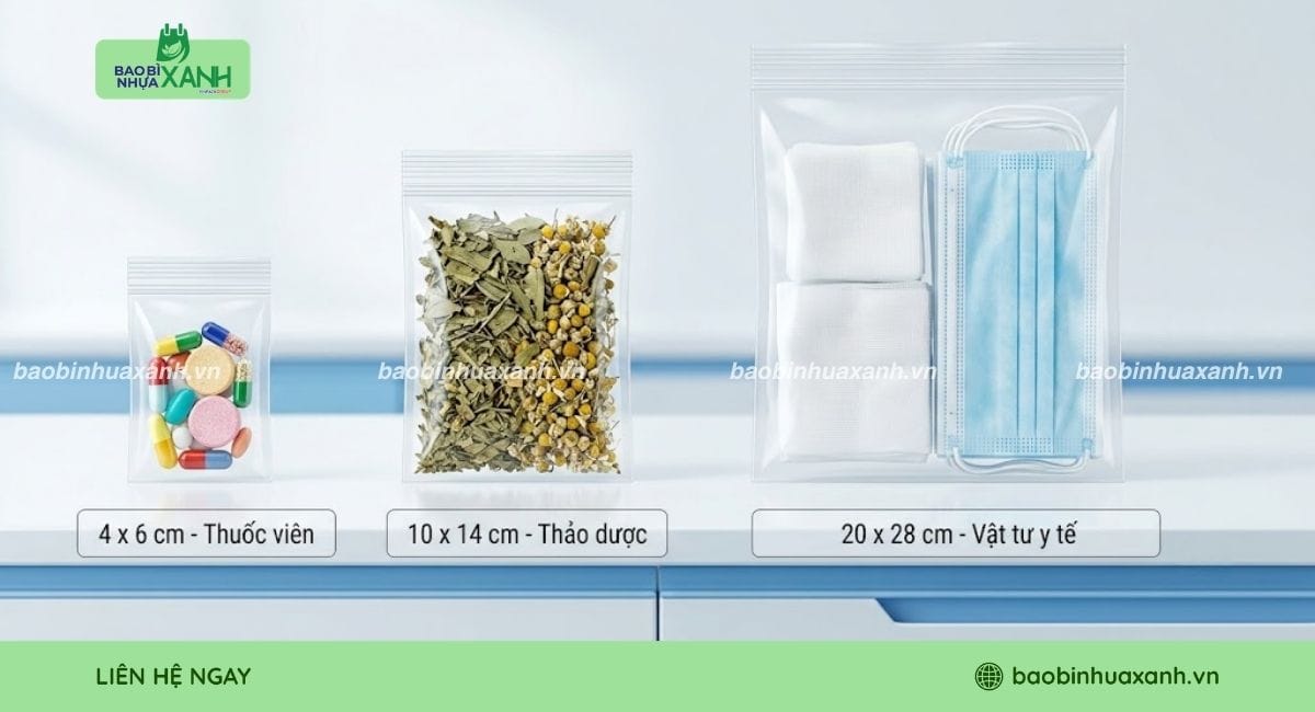Kích thước túi zipper dùng trong y tế