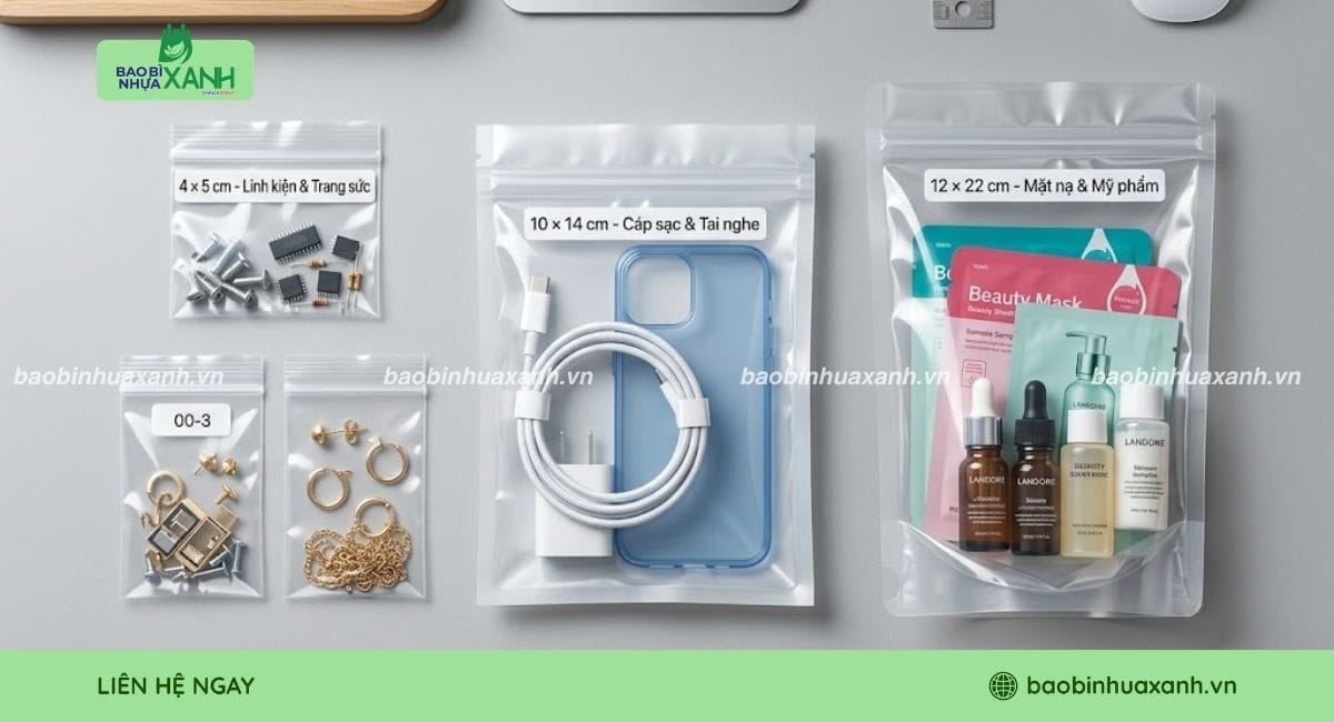 Kích thước túi zipper đựng vật dụng cá nhân