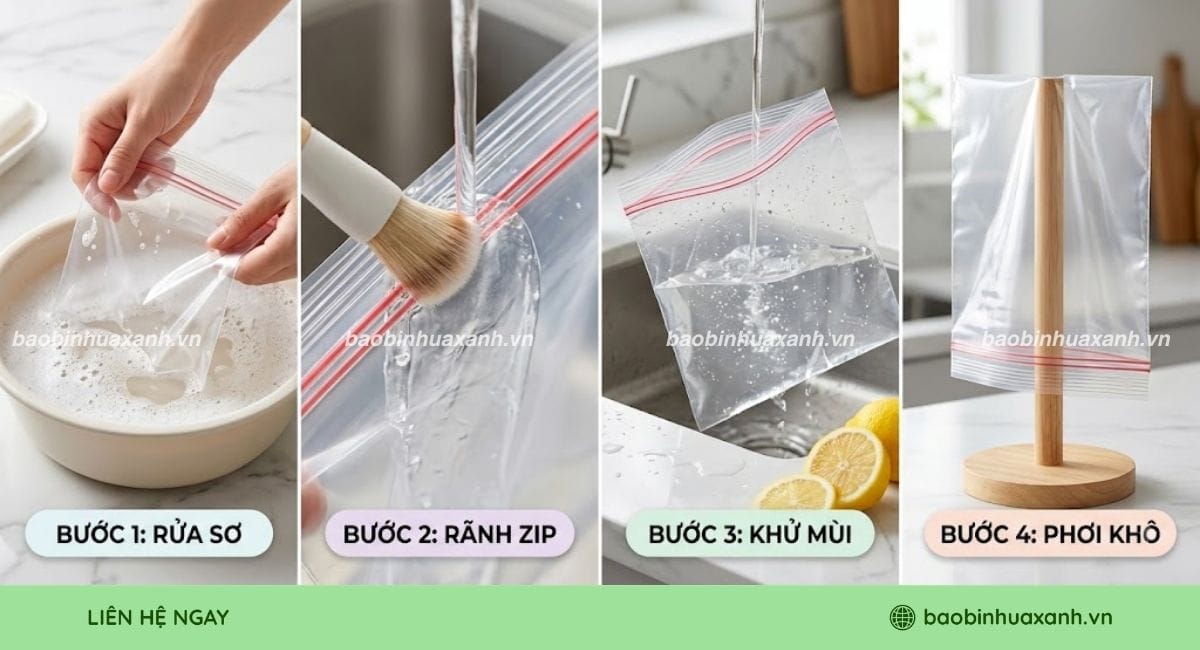 4 bước làm sạch túi zipper