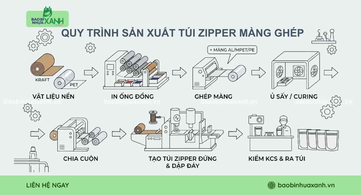 Quy trình sản xuất túi zipper màng ghép