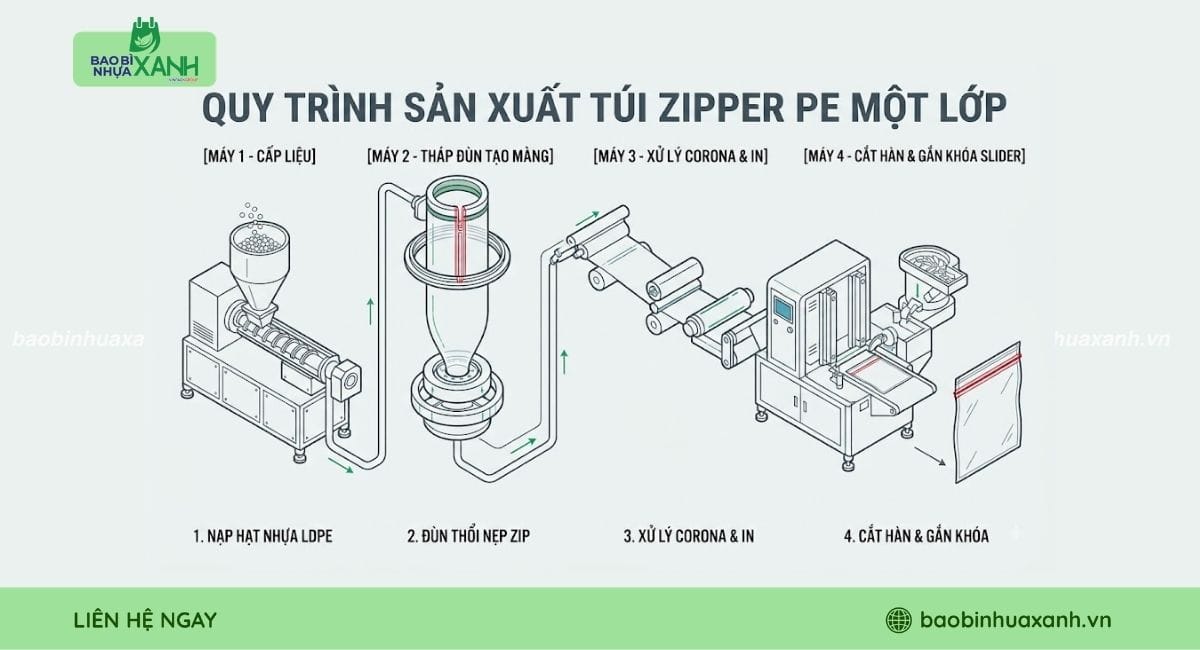 Quy trình sản xuất túi zipper PE một lớp