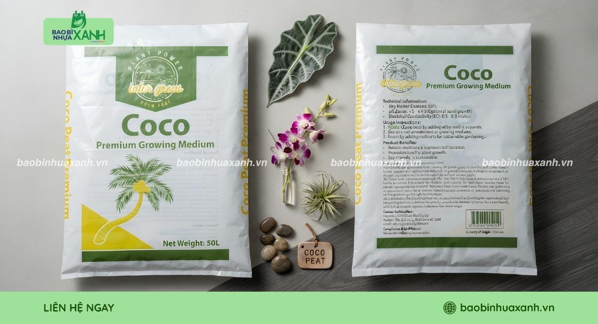 Bao đựng xơ dừa có in thông tin sản phẩm